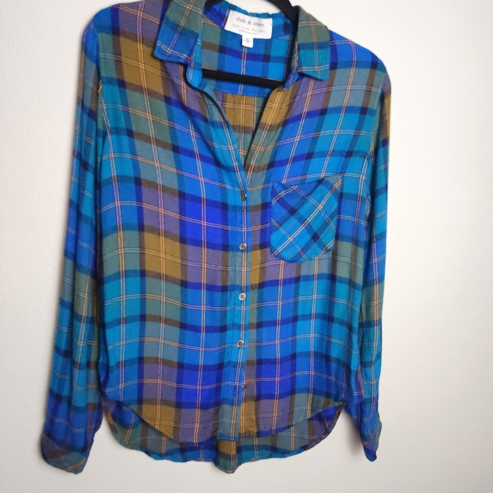 Anthropologie Cloth and Stone Plaid Flannel Shirt Size S